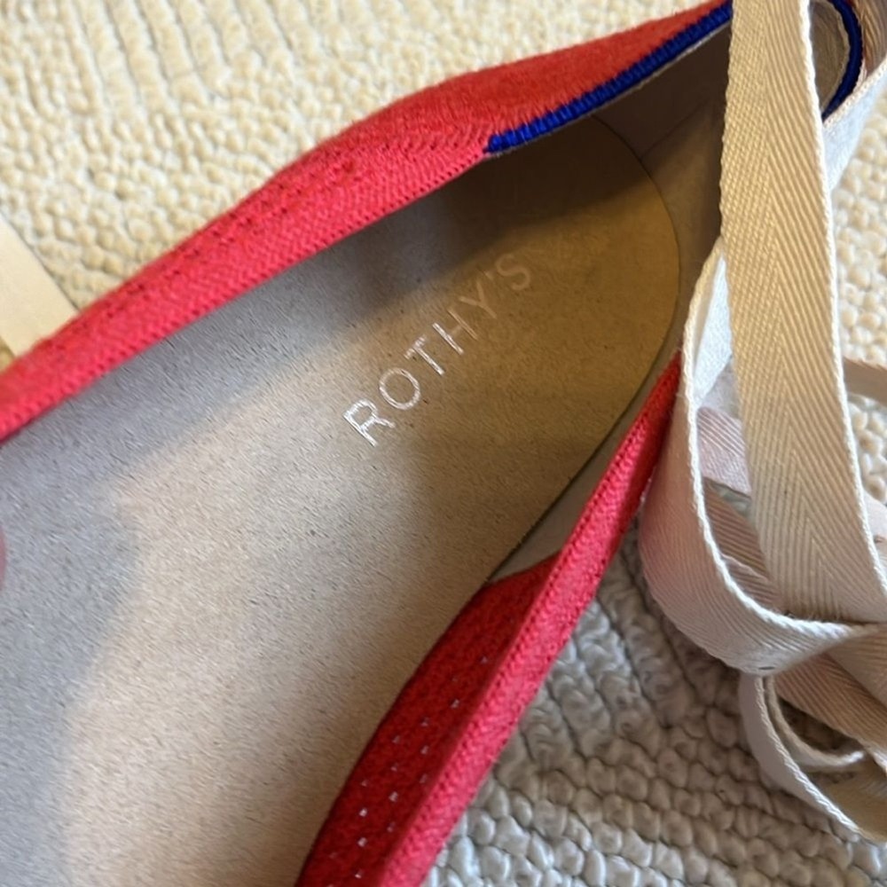NWOB Rothy's The Espadrille Flats Red Size 11.5 Jute Midsole Ankle Ties - Picture 9 of 10